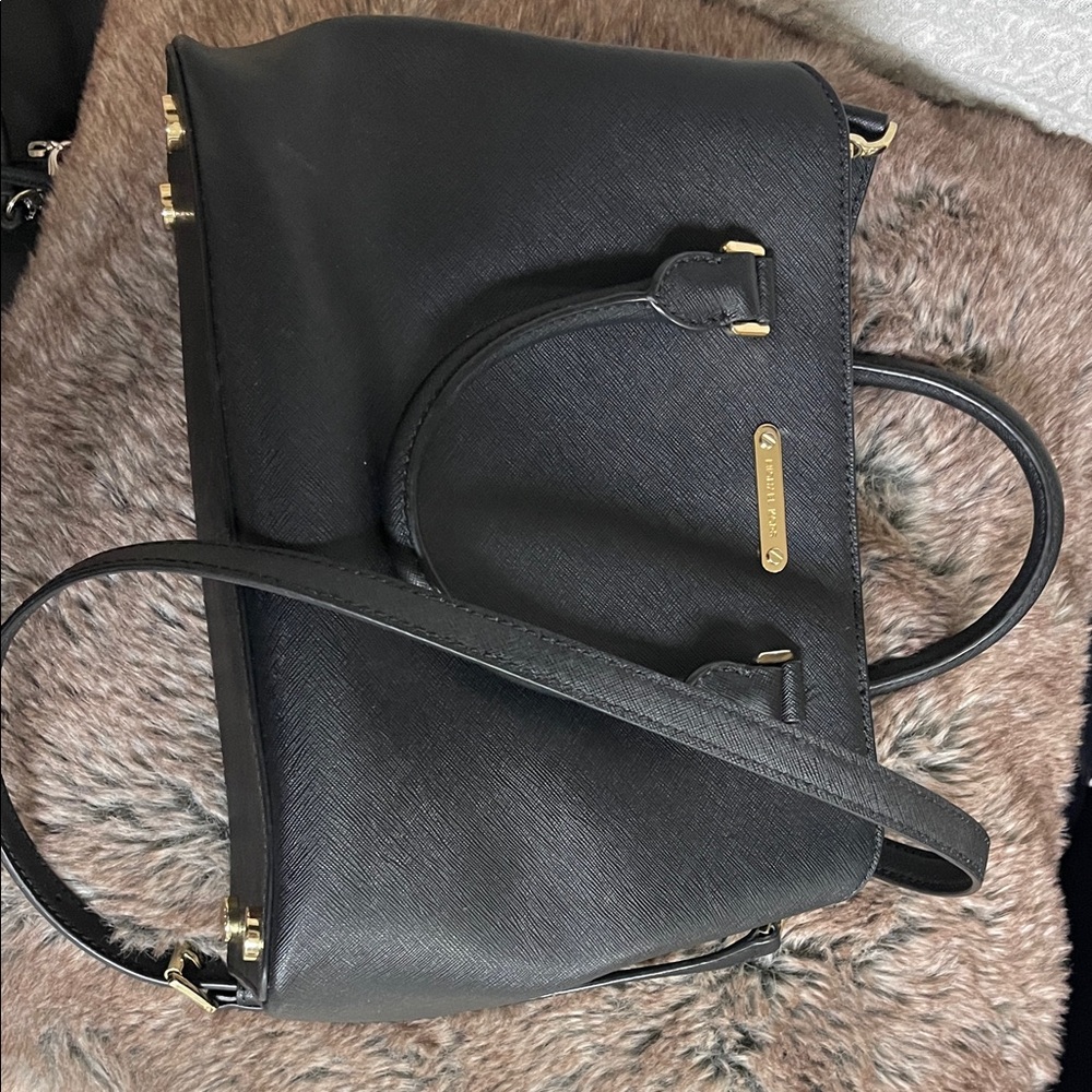 Michael Kors Black Leather Satchel with Gold Hardware